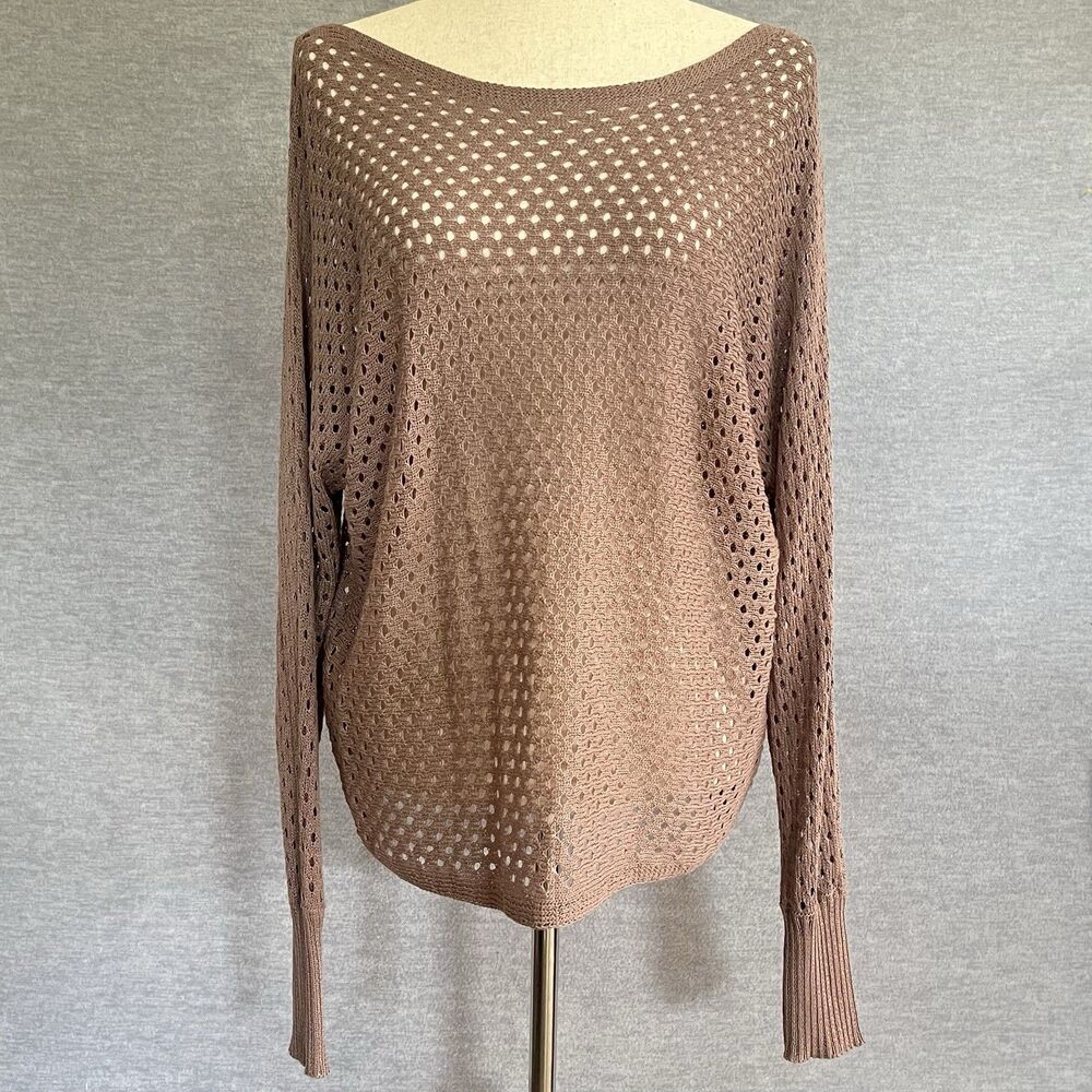 eesome Open Knit Sweater Small Medium Taupe Coastal Preppy Nautical Fisherman